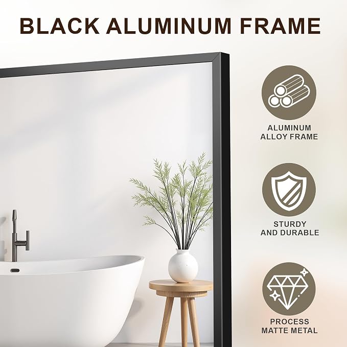 FICTOR Bathroom Vanity Mirror for Over Sink, 24" x 30", Black | Anti-Rust Frame, Shatterproof Tempered Glass, Vertical/Horizontal Wall Mounted Mirror for Bedroom, Entryway, Living Room