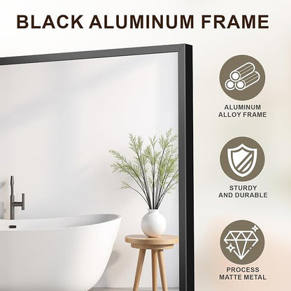 FICTOR Bathroom Vanity Mirror for Over Sink, 24" x 30", Black | Anti-Rust Frame, Shatterproof Tempered Glass, Vertical/Horizontal Wall Mounted Mirror for Bedroom, Entryway, Living Room