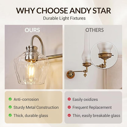 Brushed Nickel Vanity Light, 3 Light Bathroom Light Fixtures with Clear Diamond-Shape Hammered Glass, Silver Vintage Ripple Wall Lights for Hallway, Bedroom, Anti-Rust, E26 Base (No Bulbs)