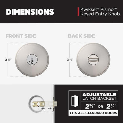 Kwikset Pismo Entry Door Knob with Lock and Key, Secure Keyed Handle Exterior, Front Entrance and Bedroom, Satin Nickel, 10 Pack, Pick Resistant SmartKey Rekey Security and Microban