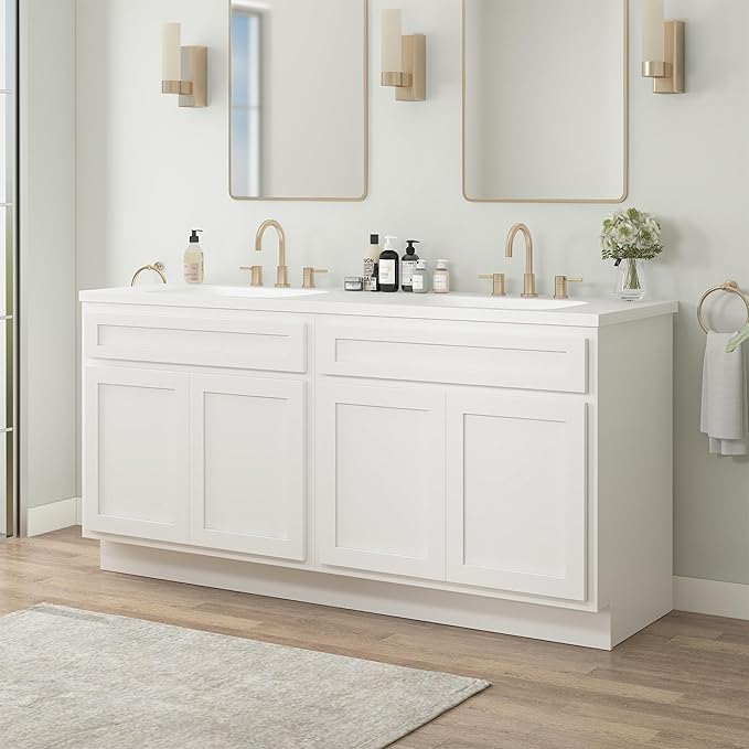 Vanity Art 60 Inch Bathroom Base Cabinet Only, Double Sink Top (Not Include Sink) with Door & Soft Close Hinge, Unassembled Floor Cabinet, White, 2ea 30 Inch Combo