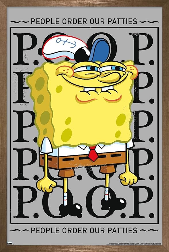 Trends International Nickelodeon Spongebob - P.O.O.P. Wall Poster, 34L x 22.4W, Bronze Framed Version