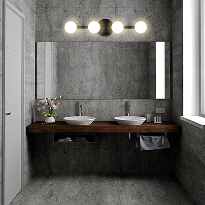 Lightdot 4 Light Bathroom Vanity Light, 26" Modern Black Vanity Lights with Globe Water/Shatterproof PC Lampshade, Rust-Proof Bathroom Light Fixtures Over Mirror for Kitchen Hallway Cabinet Porch