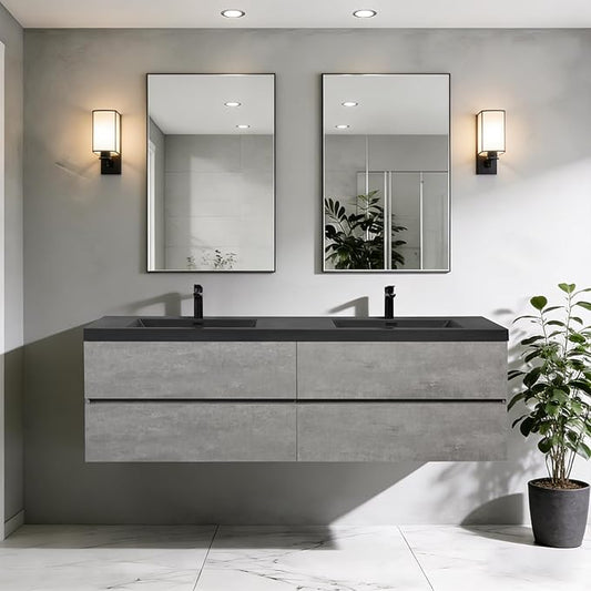 Floating Vanity Bathroom, 72 Inch Bathroom Vanity with Sink, Wall Mounted Double Sink Bathroom Vanity, Soft Closed 2 Drawers, Integrated Sink (Dark Birch)