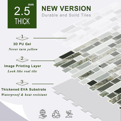 STICKGOO Thicker Design Peel and Stick Tile Backsplash, 12”×12”Stick on Backsplash for Kitchen, Self Adhesive Tile for Kitchen Backsplash and Bathroom(10 Sheets, Mixed Green)