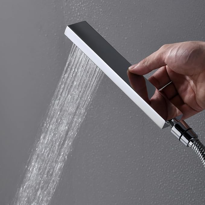 Dual Rain Shower Head System Ceiling Mount 14x20inch LED Shower Head and 8 Inch Side Shower Head with Handheld, Rainfall Shower Faucet Set (Chrome)