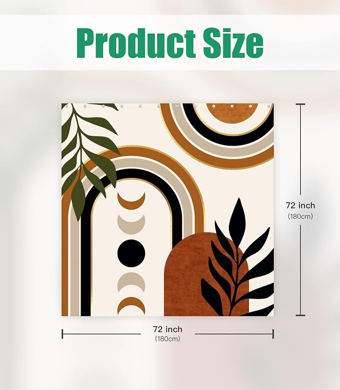 Shower Curtain for Bathroom Stall Boho Modern Cute Aesthetic Decorative Girly Waterproof Unique Art Boho Girls Chic Print Design Teen Pretty Women Cortinas de Baño Bathtub 72 x72 Inch