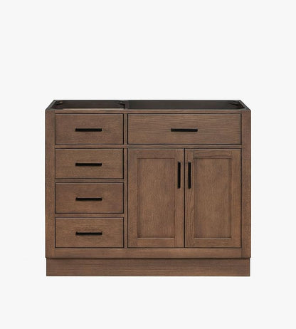 ARIEL Hepburn 42-inch Bathroom Vanity Base Cabinet,Solid Wood, 2 Soft Closing Doors, 5 Dovetail Drawers, Brown Oak