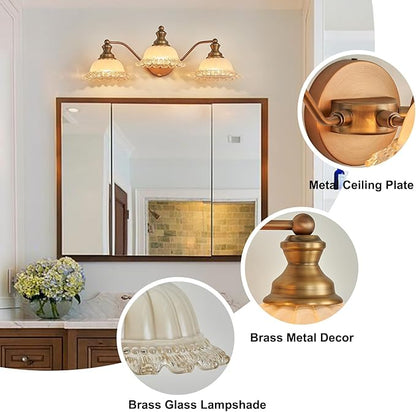 Brass 3 Light Vanity Light Vintage Bathroom Vanity Light Fixture