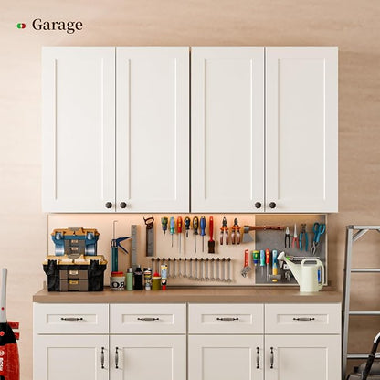 Kisart Laundry Room Cabinets Wall Mounted with Doors & Shelves, Solid Wood RTA Medicine Storage Cabinet, 24Wx30Hx12D Inch White Shaker Hanging Cupboard, Space-Saving for Kitchen, Bathroom, Garage
