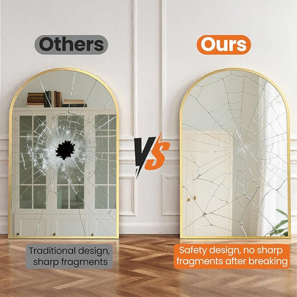 Sweetcrispy 30x40 Bathroom Mirrors for Wall, Arched Mirror for Over Sink | Metal Framed HD Shatter-Proof Glass, Decor Wall Mirror for Entryway, Living Room, Bedroom, Gold