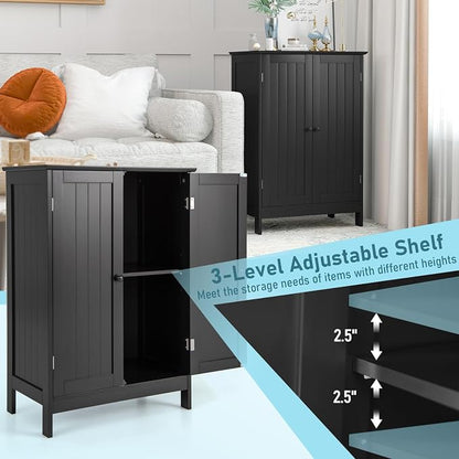 GIANTEX Storage Cabinet with Doors and Shelves - Freestanding Storage Organizer with Anti-Tipping Device, Entryway Storage Unit for Living Room, Bedroom, Home Decor, Bathroom Floor Cabinet (Black)