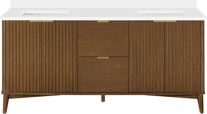 OVE Decors Indy 72 in. Undermount Double Sink Bathroom Vanity with White Engineered Marble Top, Warm Walnut