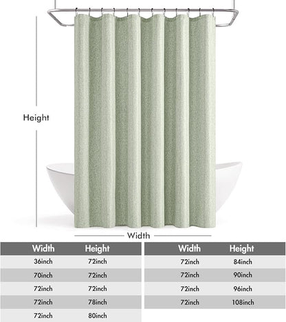 ANRODUO Sage Green Linen Textured Fabric Shower Curtain Set - W72xL72 | Farmhouse Shower Curtain with 12 Metal Hooks, Waterproof Heavy Duty, Button Hole Design, Machine Washable for Bathroom
