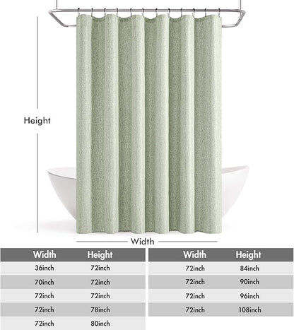 ANRODUO Sage Green Linen Textured Fabric Shower Curtain Set - W72xL84 | Farmhouse Shower Curtain with 12 Metal Hooks, Waterproof Heavy Duty, Button Hole Design, Machine Washable for Bathroom