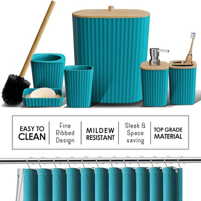 Clara Clark Bathroom Accessories Set - Bathroom Set with Adhesive Corner Shower Caddy Hanging, 25PC Bathroom Accessory Set, Teal Shower Curtain Set, Toilet Brush, Trash Can & Soap Dispenser | 25 Piece Bathroom Accessories Set with Toothbrush Holder, So...