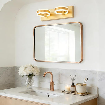 LED Bathroom Light Fixtures,15inch Gold Vanity Lights, Modern 2 Light Acrylic Wall Sconces, 350° Rotatable Wall Lighting Fixture Over Mirror