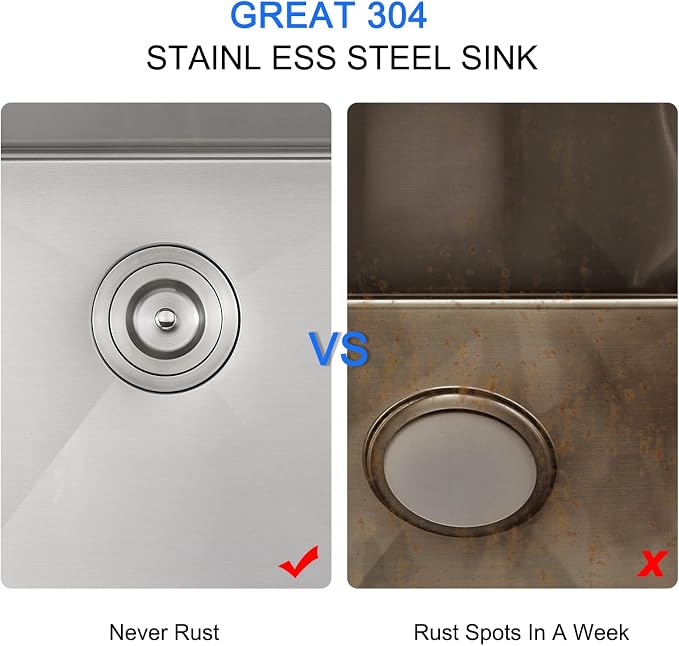 20x16 inch Drop in Kitchen Sink 304 Stainless Steel Brushed | 9" Deep Single Bowl Compact Basin with 1 Faucet Hole, 20"x16" Topmount Sink for Small Kitchen, Bar,and Prep Area