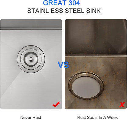 20x16 inch Drop in Kitchen Sink 304 Stainless Steel Brushed | 9" Deep Single Bowl Compact Basin with 1 Faucet Hole, 20"x16" Topmount Sink for Small Kitchen, Bar,and Prep Area