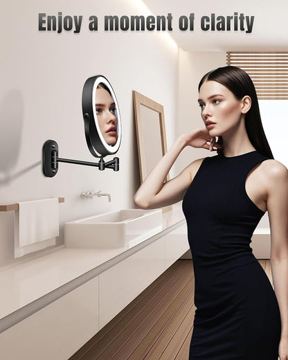 30X/1X 8 Inch Wall Mounted Magnifying Makeup Mirror with Light for Bathroom | 3500mAh Double Sided Rechargeable LED Lighted Vanity Mirror with Magnification 3 Color Light up Extended Arm 360 Rotation