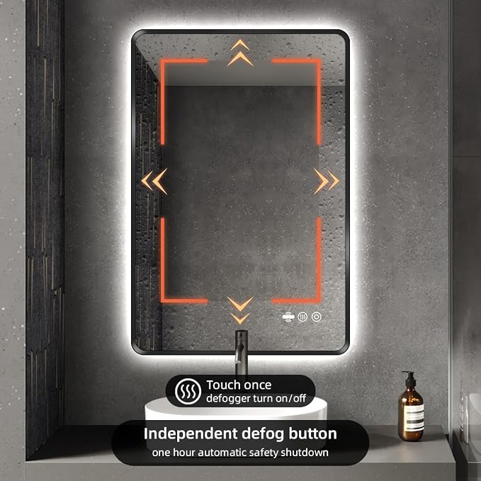 24" x 32" Black LED Mirror for Bathroom with Lights - Motion Sensor | Smart Backlit Mirror Bathroom, Anti-Fog, Stepless Dimmable & 3-Color, Metal Framed Rounded-Corner, UL-Listed, CRI≥93