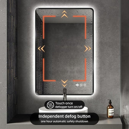 30" x 36" Black LED Bathroom Mirror with Lights - Motion Sensor | Smart Backlit Mirror Bathroom, Anti-Fog, 3-Color Stepless Dimmable, Memory Function, Metal Framed Rounded-Corner Rectangle