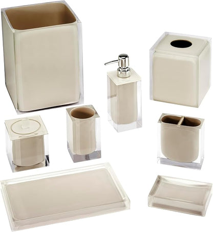 IZOD – Vanity Accessory Set, Clear Resin with Painted Linen Look Finish, Decorative Lotion Pump, Vanity Tray & Covered Jar (Marina)