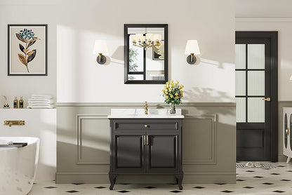 22x30 Inch Black Bathroom Mirror for Wall, Thick Metal Framed Rectangle Mirrors for Over Sink, Bedroom, Living Room, Entryway, Anti-Rust, HD Tempered Glass