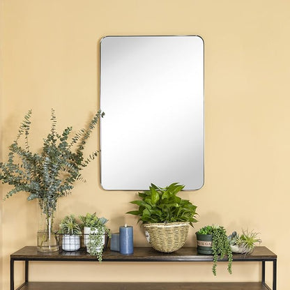 GRACTO 24 x 36'' Polished Nickel Rectangle Bathroom Vanity Mirror for Wall Polished Silver Metal Framed Rounded Rectangular Bathroom Vanity Mirrors, Vertical and Horizontal Hanging…