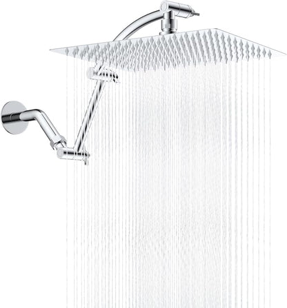 Hibbent All Metal 12'' Rain Shower Head with 16'' Extension Arm, Chrome | cUPC Certified High Pressure Rainfall Showerhead with Solid Brass Adjustable Shower Head Extension Arm, Fixed Showerheads