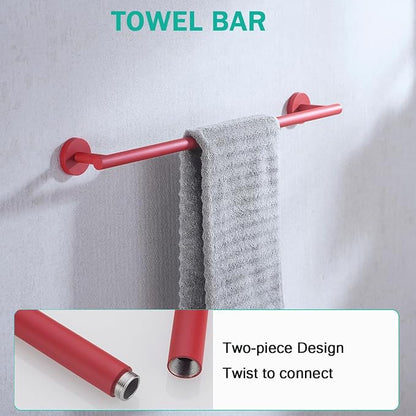 Bathroom Hardware Set,5 Pieces Bathroom Towel Bar Set,24 inch Towel Bar,Towel Ring for Bathroom,Robe Towel Hooks,Toilet Paper Holder Wall Mounted(Drilling),Red,SE96006S-5RED