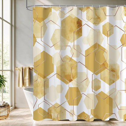 Litabel Long Shower Curtain for Bathroom, Geometric Bathroom Decor 72x78 | Long Modern Minimalist Shower Curtais, Yellow Geometric Art Print Abstract Waterproof Bath Curtain