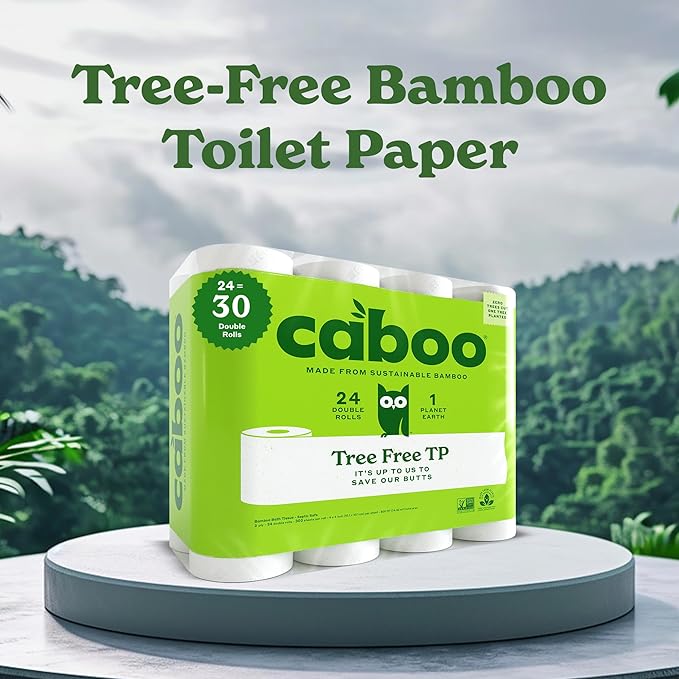 Caboo Tree Free Toilet Paper, PFAS Free, Septic Safe, 24 Double Rolls | Made with 100% Bamboo, Responsibly Sourced, Organically Grown, Hypoallergenic, BPA Free, Lint Free, Chemical Free, Toxin Free