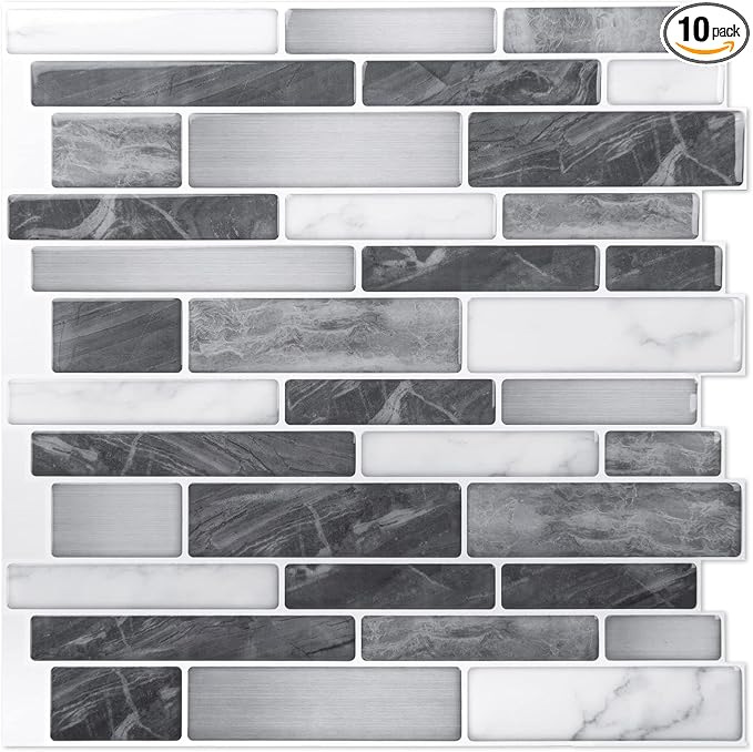 Art3d 10-Sheet Self-Adhesive Tile Backsplash for Kitchen, Vinyl Decorative Marble Tiles, 30 * 30cm | Strong Adhesion, Lightweight, Cuttable, Waterproof, Fadeless, Crack Resistant, for Kitchen, Bedroom, Ideal for Recently Moved