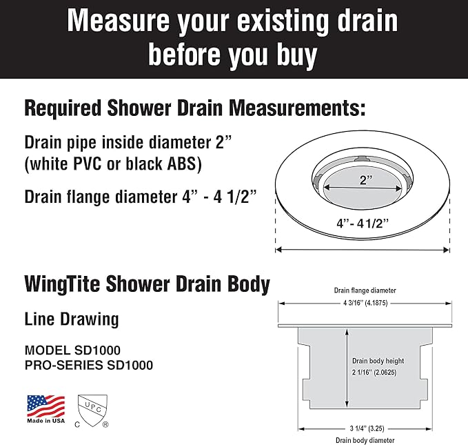 Pro-Series New Construction Shower Drain - 10 Year Warranty - Made in USA - SD1000 OEM Chrome - Installs from the Top - Fiberglass/Plastic Showers - 2" PVC/ABS - UPC Approved