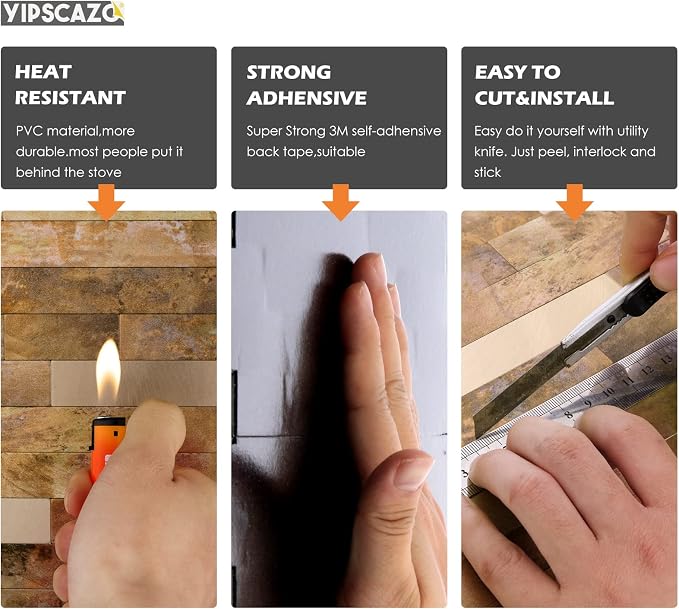 Yipscazo 1 Sheet Peel and Stick Metal Tile Backsplash, Stick on Tiles for Backsplash Kitchen, Bathroom, Laundry Room, Camper, Fireplace (12'' X 12'', Copper)