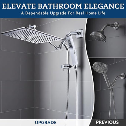G-Promise 12 Inch All Metal Rain Shower Head with Handheld Spray (Chrome) | Full Body Coverage, Pause Mode Diverter, Power Wash Mode Handheld, Suits Every Height, Easy to Install, Modern Bath Upgrade