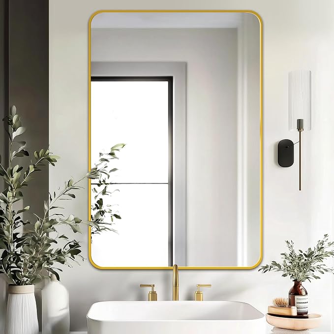 Bathroom Vanity Mirror, Gold Framed Mirror for Over Sink, 36x24 | HD glass, distortion-free for makeup and grooming, Sturdy frame, all mounting hardware, hangs horizontal or vertical