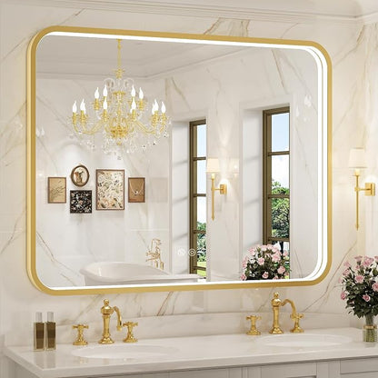 43X36 Inch Gold Framed LED Lighted Bathroom Mirror