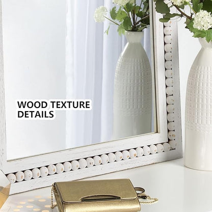 H HOMEWINS Rustic Full Length Mirror,18x48 Inch Farmhouse Boho Bathroom Full Body Nursery White Beads Decor Wall-Mounted Mirror for Bedroom, Living Room,Vanity,Entryway,Over Sink