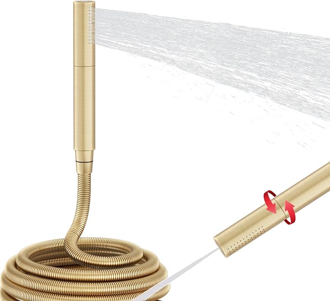 AYIVG Brushed Gold Finish Round Brass 2 In 1 Function High Pressure Handheld Shower Head Sprayer Hand Shower Wand with 59 Inch Hose For Bathroom Shower System