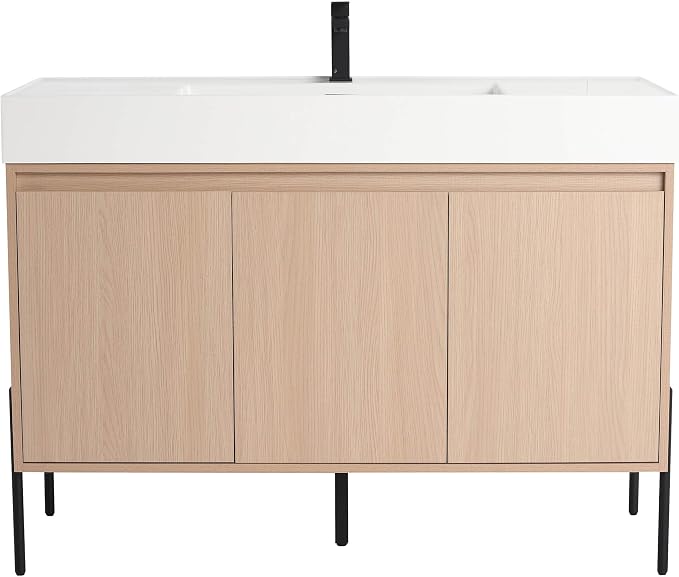 Crownpoint 48 Inch Bathroom Vanity with Sink, White Sink, White Oak Finish, Full Assembly Required, Elegant Bathroom Vanities for Modern Homes