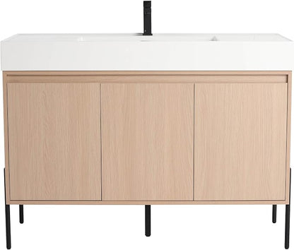 Crownpoint 48 Inch Bathroom Vanity with Sink, White Sink, White Oak Finish, Full Assembly Required, Elegant Bathroom Vanities for Modern Homes