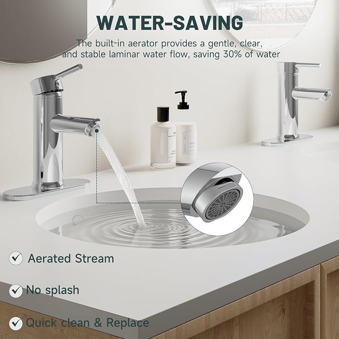 2 Pack Bathroom Faucet for 1 or 3 Holes, Chrome, Brass | Single Handle Bathroom Sink Faucets, Modern Commercial Lavatory Vanity Faucet,with Deck Plate and Supply Line, Pop Up Drain
