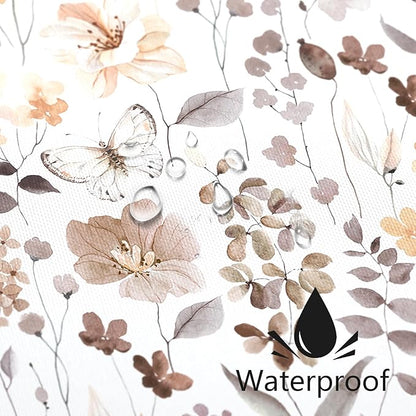 Brown Floral Shower Curtain 60x72, Watercolor Flower Fabric Shower Curtain for Bathroom, Cute Wildflower Butterfly Cloth Shower Curtain Set with Hooks
