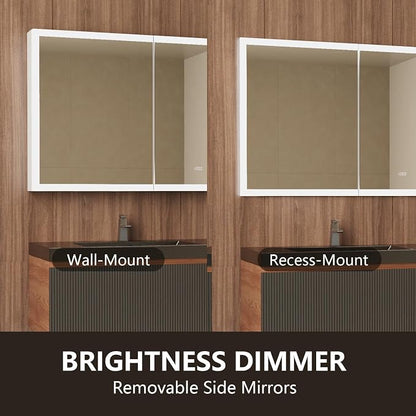 72 in. W Smart Lighted Medicine Cabinet with Mirror for Bathroom, Recessed/Surface Mount Medicine Cabinet with Anti-Fog, 1800W Charging Station, USB Ports, 3 Color Lights