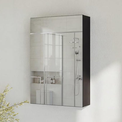 Panana Bathroom Cabinet Medicine Cabinets with Single Mirrored Door Wall Mounted Cabinet with Mirror, Storage Shelf with Adjustable Shelves Storage Organizer Kitchen Cupboard (Black, 19.7x27.6 inch)