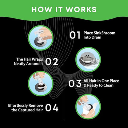 SinkShroom Revolutionary Bathroom Sink Drain Protector Hair Catcher, Strainer, Snare, Silicone , Brushed, Sinkshroom Chrome Edition, 1" -1.4"