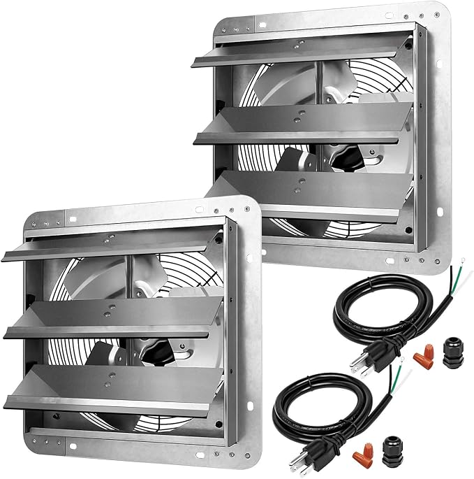 iPower 12 Inch Shutter Exhaust Fan Aluminum High Speed 1620RPM, 1800CFM, 2-PACK, Silver