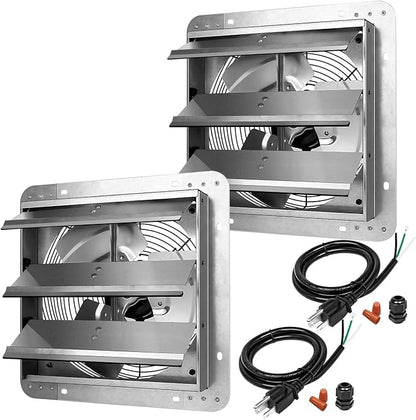 iPower 12 Inch Shutter Exhaust Fan Aluminum High Speed 1620RPM, 1800CFM, 2-PACK, Silver